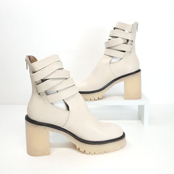 Free People Jesse Cutout Heeled Boots Leather Lugged Sole Ankle Boots Size 39 - Picture 7 of 13